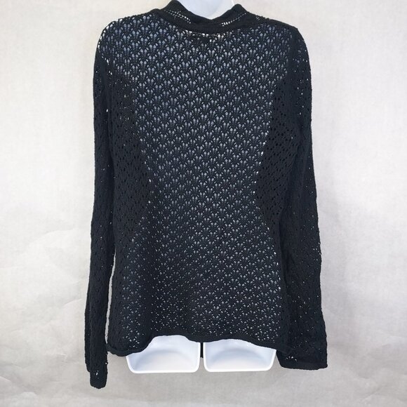 Croft & Barrow Open Knit Cardigan Womens L Sweater Black 1 Button Cotton Crochet - Picture 2 of 16
